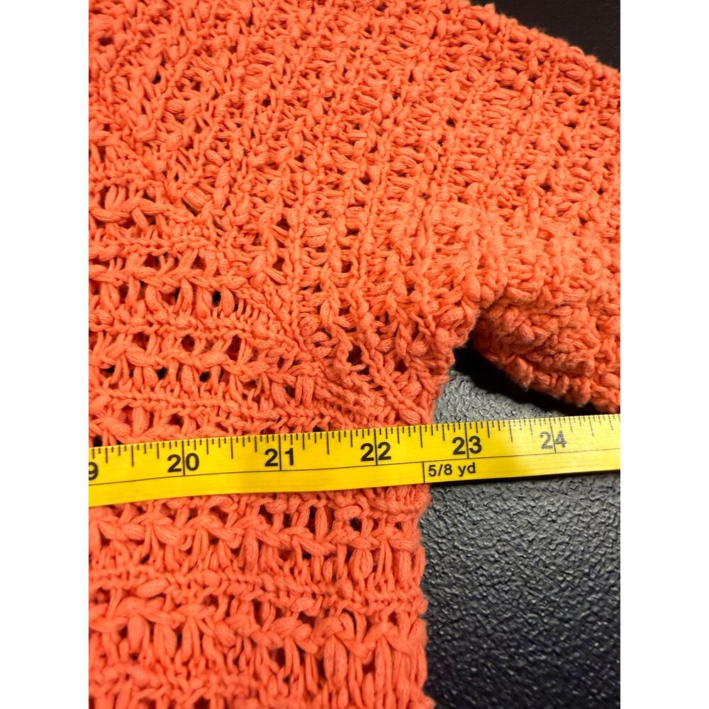 J.Jill Coral Open Knit Cotton Tunic Sweater XL Side Button Boho Coastal - Picture 6 of 8